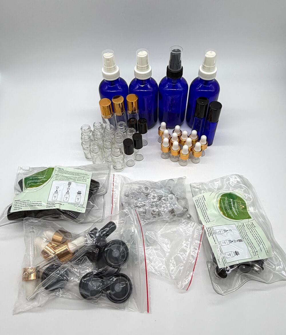 Essential Oil Glass Bottle Lot Young Living AromaGlide Roller Spray Dropper 60+